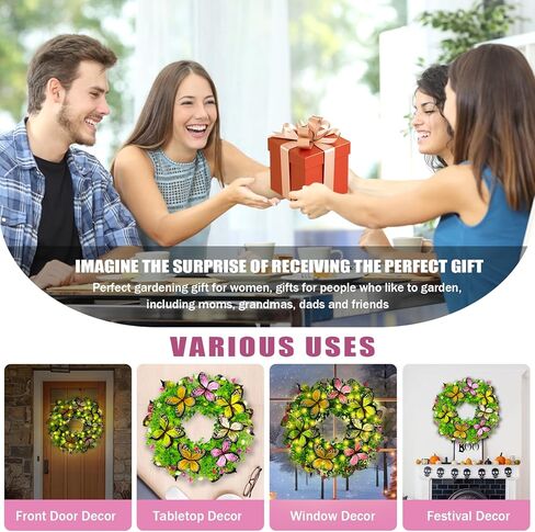 اكاليل الصيف للباب الأمامي مع أضواء الشمسية، 18in اكاليل الزهور الربيع أضواء مع الزهور الاصطناعية والفراشات، مثالية لنافذة الحائط المنزل في الهواء الطلق الزفاف الذكرى السنوية ديكور مهرجان الصيف in Kuwait