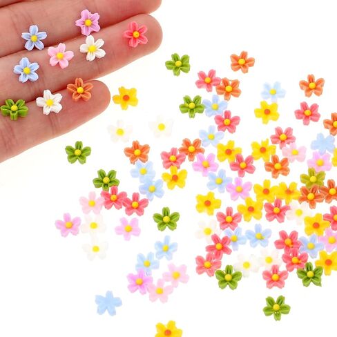 100 PCS Micro Resin Daisy Blooms Flower Beads Garden Miniature Polyresin Flowers Mini Accessories Flowers for Crafts Miniature Flowers for Terrarium Zen Garden Back Garden Micro Landscaping Decoration in Saudi Arabia