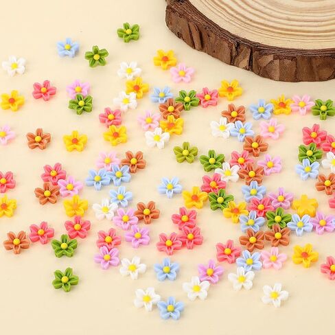 100 PCS Micro Resin Daisy Blooms Flower Beads Garden Miniature Polyresin Flowers Mini Accessories Flowers for Crafts Miniature Flowers for Terrarium Zen Garden Back Garden Micro Landscaping Decoration in Saudi Arabia