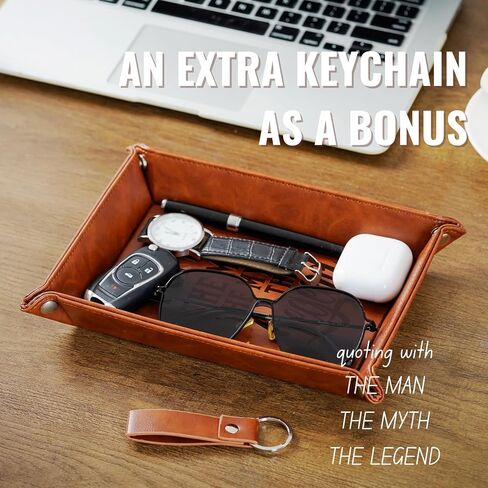 INNObeta Poppy Gifts Valet Tray for Fathers Day, PU Leather Bedside Tray with Keychain for Grandpa, Perfect for Birthday, Christmas - The Man The Myth The Legend in Saudi Arabia