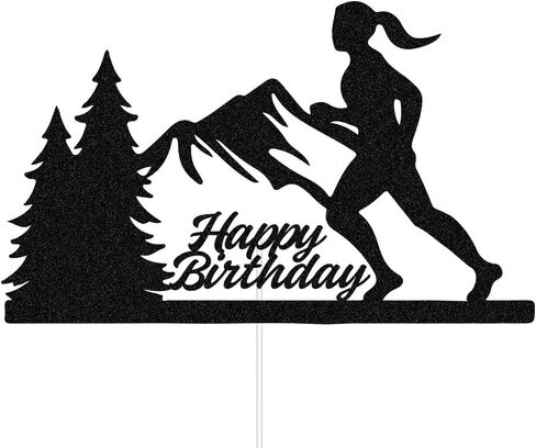 أنثى الجري عيد ميلاد سعيد كعكة توبر، الفتيات النساء عداءات الماراثون رياضيات الرياضة تحت عنوان إمدادات حفلة عيد ميلاد الديكور، أسود بريق in Kuwait