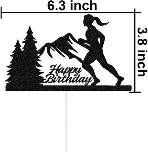 أنثى الجري عيد ميلاد سعيد كعكة توبر، الفتيات النساء عداءات الماراثون رياضيات الرياضة تحت عنوان إمدادات حفلة عيد ميلاد الديكور، أسود بريق in Kuwait