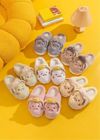 Women slippers Pig slippers Cow slippers Animal Slippers Soft Plush Winter Warm House Shoes cotton slippers in Saudi Arabia