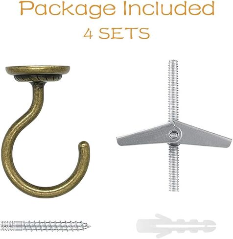 Ceiling Hook Large Swag Heavy Duty Hook with Hardware for Hanging Plants Ceiling Easy Installation Cavity Wall Dry Wall Indoor & Outdoor (2 Sets Antique Brass) in Saudi Arabia