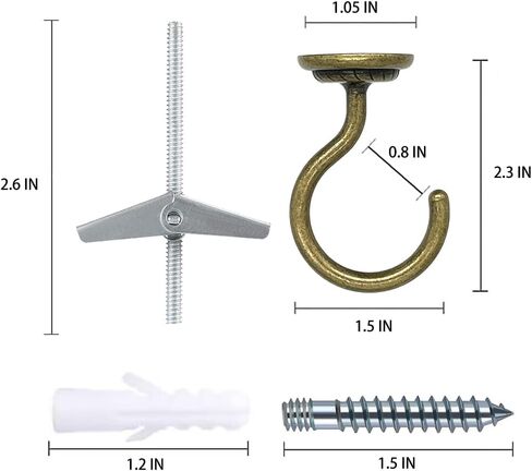Ceiling Hook Large Swag Heavy Duty Hook with Hardware for Hanging Plants Ceiling Easy Installation Cavity Wall Dry Wall Indoor & Outdoor (2 Sets Antique Brass) in Saudi Arabia