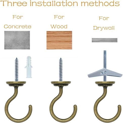 Ceiling Hook Large Swag Heavy Duty Hook with Hardware for Hanging Plants Ceiling Easy Installation Cavity Wall Dry Wall Indoor & Outdoor (2 Sets Antique Brass) in Saudi Arabia
