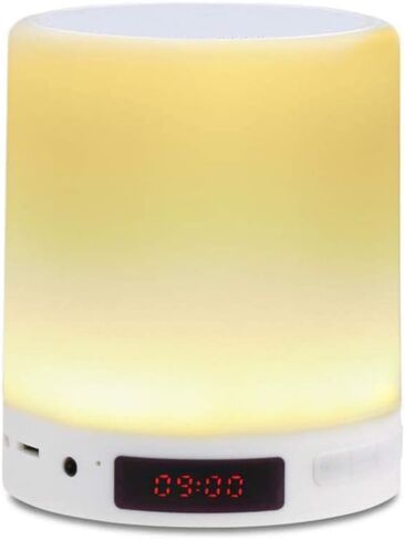 مصباح طاولة بجانب السرير ومصباح مكتب AVLT - ضوء ليلي بمستشعر يعمل باللمس - مكبر صوت بلوتوث لاسلكي محمول - مؤقت نوم للموسيقى والضوء - وقت تشغيل ممتد 12 ساعة - ساعة منبه - أبيض in Kuwait