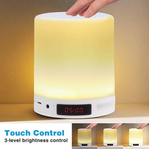 مصباح طاولة بجانب السرير ومصباح مكتب AVLT - ضوء ليلي بمستشعر يعمل باللمس - مكبر صوت بلوتوث لاسلكي محمول - مؤقت نوم للموسيقى والضوء - وقت تشغيل ممتد 12 ساعة - ساعة منبه - أبيض in Kuwait