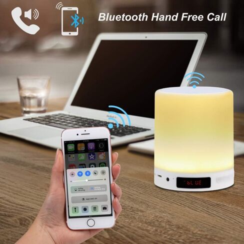 مصباح طاولة بجانب السرير ومصباح مكتب AVLT - ضوء ليلي بمستشعر يعمل باللمس - مكبر صوت بلوتوث لاسلكي محمول - مؤقت نوم للموسيقى والضوء - وقت تشغيل ممتد 12 ساعة - ساعة منبه - أبيض in Kuwait