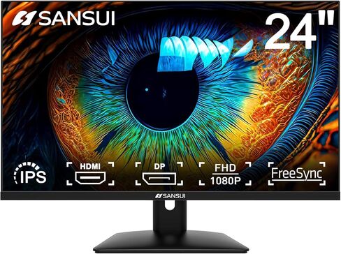 شاشة كمبيوتر SANSUI مقاس 24 بوصة IPS FHD1080P مع مكبرات صوت مدمجة ومنافذ HDMI وVGA وDP مع زاوية عرض 178 درجة/إطار أقل/إمالة/VESA متوافقة مع المكتب المنزلي (يتضمن كابل HDMI ES-24X5A) in Kuwait