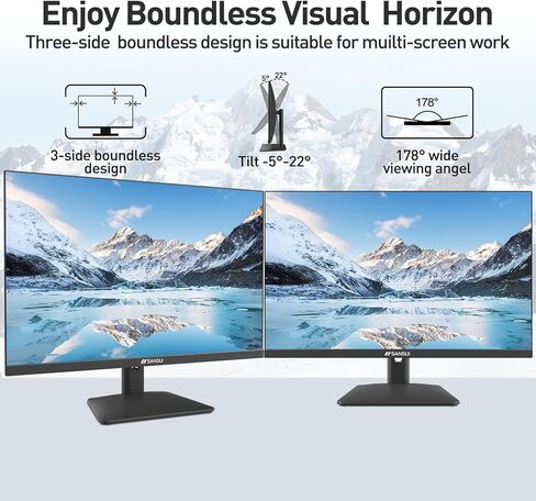 شاشة كمبيوتر SANSUI مقاس 24 بوصة IPS FHD1080P مع مكبرات صوت مدمجة ومنافذ HDMI وVGA وDP مع زاوية عرض 178 درجة/إطار أقل/إمالة/VESA متوافقة مع المكتب المنزلي (يتضمن كابل HDMI ES-24X5A) in Kuwait