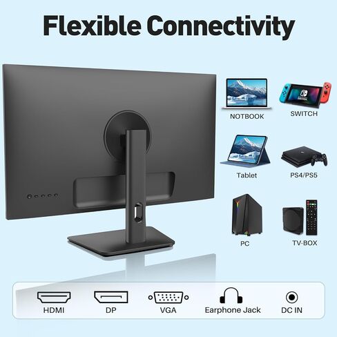 شاشة كمبيوتر SANSUI مقاس 24 بوصة IPS FHD1080P مع مكبرات صوت مدمجة ومنافذ HDMI وVGA وDP مع زاوية عرض 178 درجة/إطار أقل/إمالة/VESA متوافقة مع المكتب المنزلي (يتضمن كابل HDMI ES-24X5A) in Kuwait