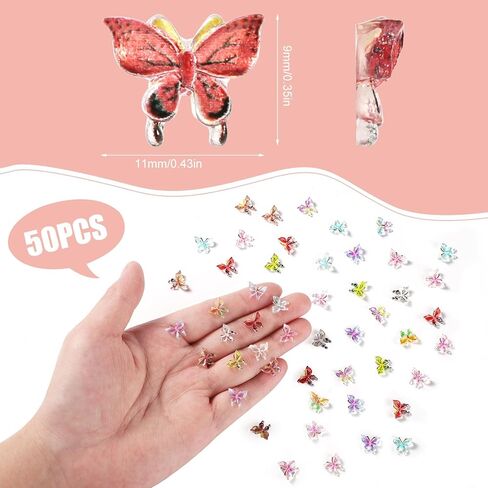 50pcs Mini Butterflies for Crafts, Miniature Tiny Dollhouse Butterflies Colorful Micro Resin Butterflies Nail Charms Landscaping Decorations for Garden Dollhouse Fairy House(Style B) in Saudi Arabia