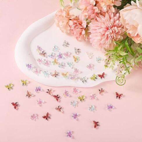 50pcs Mini Butterflies for Crafts, Miniature Tiny Dollhouse Butterflies Colorful Micro Resin Butterflies Nail Charms Landscaping Decorations for Garden Dollhouse Fairy House(Style B) in Saudi Arabia