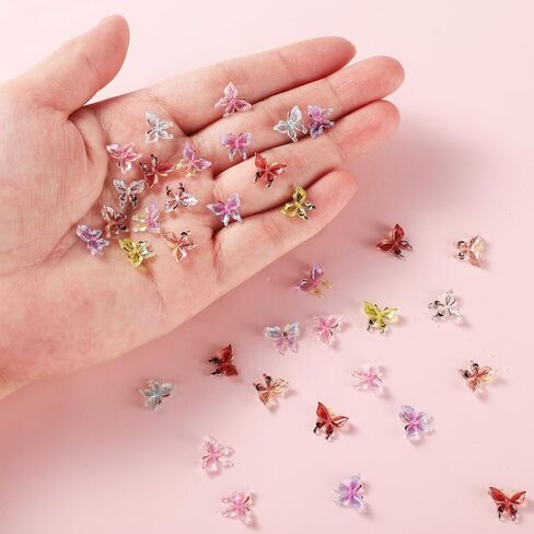 50pcs Mini Butterflies for Crafts, Miniature Tiny Dollhouse Butterflies Colorful Micro Resin Butterflies Nail Charms Landscaping Decorations for Garden Dollhouse Fairy House(Style B) in Saudi Arabia