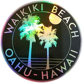Waikiki Beach Hawaii Sticker Decal Hologram Surfing Holographic 3" Surfer Oahu