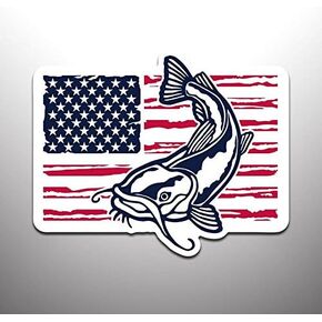 Catfish with American Flag Vinyl Decal Sticker (2 Pack) | Cars Trucks Vans SUVs Windows Walls Cups Laptops | Full Color Printed and Laminated | 2-5.5 Inch | KCD2451