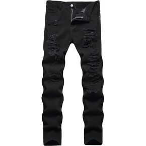 Men's Jeans Slim Fit Ripped Straight Leg Distressed Fashion Denim Pants