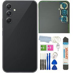 غطاء خلفي زجاجي لهاتف Galaxy A54 بديل زجاجي لهاتف Samsung Galaxy A54 5G مع شريط مثبت مسبقًا وعدسة كاميرا + أدوات (أسود رائع)