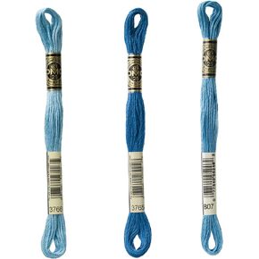 DMC 6-Strand Embroidery Cotton Bundle - Peacock Blue Color Family - 3 Skeins of Thread - 8.7yd Skeins