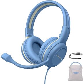 SIMOLIO Kids-Headphones with Microphone for School, 75/85/94 dB Wired Headphones with Boom Mic for iPad, PC, Laptop, Gaming, On Ear Pink Stereo Corded Headsets for Girls, Children, Teens, Students