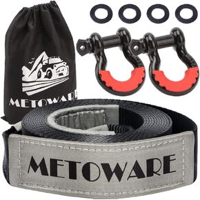 METOWARE Tow Strap Recovery Kit 3" x 20ft, Heavy Duty Tow Strap 35,000lbs Break Strength with 3/4" D Ring Shackles(2pcs) & Storage Bag, Emergency Off Road Towing Rope for SUV, UTV, ATV, Truck