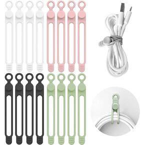 20Pcs Silicone Cable Ties,Reusable Cable Management Organizer,Cord Ties,Cable Straps Wire Organizer for Earphone,Phone Charger,Compute,Reusable Cord Ties for electrical cords(Black,White)