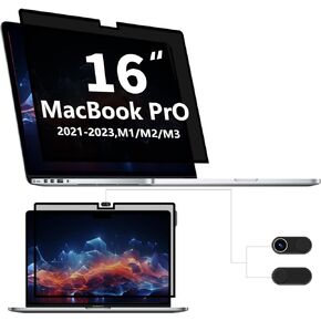 Privacy Screen Protector for MacBook Pro 16 inch, Removable Privacy Screen Filter for MacBook Pro 16 Inch (2021-2023, M1, M2, M3) -A2991/A2485/A2780 Fingerprint/Anti Blue Light/Anti-Glare/Bubble Free