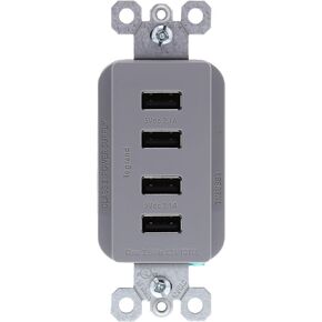 Legrand radiant TM8USB4BKCC6 Decorator Outlet Quad USB Charger, 4.2 Amp Multi Port Charging Station, Black (1 Count)