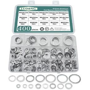400PCS Aluminum Flat Washers Assortment Set 15 Different Sizes M4 to M22 Suitable for Domestic and Commercial Appliances Electrical Applications and Electrical Connections for Marine Use