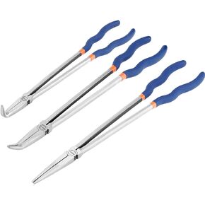 Long Reach 11inch/16inch Plier 3-Piece Set – 90-Degree Angle, 45-Degree Angle And Straight Needle Nose