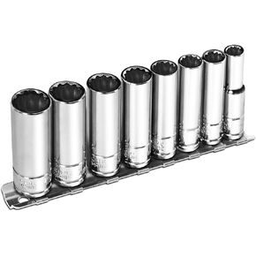 1/4 Inch Drive 12-Point Metric Socket Set, 8-Piece Deep Well Socket Set, CR-V Steel Tool Set, Sizes(6mm, 7mm, 8mm, 9mm, 10mm, 11mm, 12mm, 13mm)