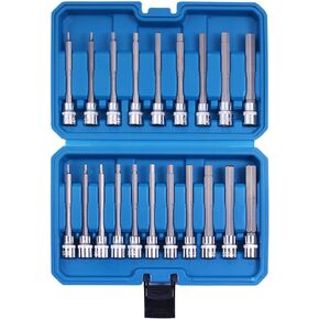 20PCS Extra Long Hex Bit Socket Set 3/8 Inch Drive | Standard SAE & Metric (1/8-Inch - 3/8-Inch, 3-12mm) | S2 Alloy Steel Allen Bits | Heavy Duty Cr-V Sockets Set