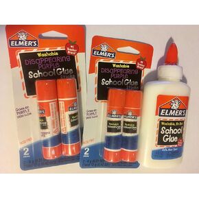 Elmer's Bundle Washable Liquid School Glue, White, Dries Clear, 4 fl oz Plus Disappearing Purple Elmer's School Glue Stick, 6g, 4pk