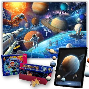 Solar System Augmented Reality Educational Jigsaw Puzzle, Fun Floor AR Puzzle for Kids 3-10 Years Old, 88 PCS Interactive Puzzle, Organic Soy Ink Materials