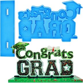 2024 Graduation Resin Molds Graduation Fondant Molds Grad Theme 3D Silicone Moulds Graduation Silicone Mold Grad Resin Molds Grad Letter Molds for Decors (Yellow)