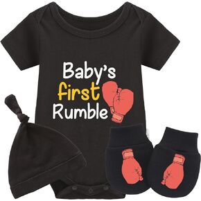 YSCULBUTOL Baby Twins Bodysuit Boxing Gloves First Rumble Baby Outfit Funny Baby Romper Baby Girl Clothes Set