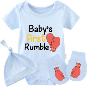 YSCULBUTOL Baby Twins Bodysuit Boxing Gloves First Rumble Baby Outfit Funny Baby Romper Baby Girl Clothes Set