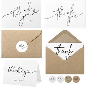 40 Bulk Navy Thank You Cards with Kraft Envelopes Matt 4 x 6 in with stickers - 4 Minimalistic Designs Blank Thank You Notes with Envelopes for business Wedding Bridal Baby Shower Business Graduation