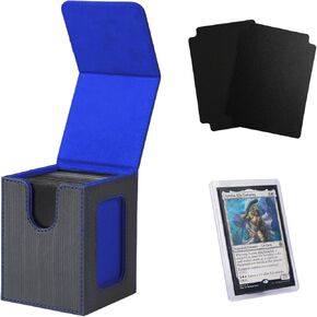 Venssu MTG Deck Box for Commander Display,Card Deck Box Fits 100 Double Sleeved Cards, TCG Card Storage with 2 Dividers and 1 Toploader (Black＆Brown)