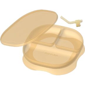 Suction Plates for baby, Divided Suction Plates for Toddler With lids and Straws, baby plates with suction for 6M+, Unflippable plates, Silicone suction plate for babies, Strong suction cup