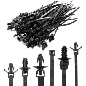 60pcs Zip Ties Assorted Sizes, 6 Popular Size Push Mount Cable Ties Universal Nylon Self Locking Straps Heavy Duty Zip Tie Anchors for Indoor Outdoor Electronic Auto Construction Wire Tying