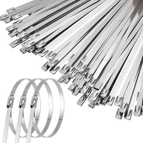 50PCS Metal Zip Ties, 40 Inch Heavy Duty Stainless Steel Cable Ties, 250LB 1000mm Multi-purpose Self-locking Cable Wire Ties for Outdoor Fence Farms Machinery Vehicles Binding