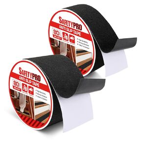 4" x 35 Feet & 2" x 35 Feet Anti-Slip Tape, 2PC Heavy Duty Safety Tape for Stairs Outdoor/Indoor, Waterproof Non-Slip Grip Tape with Strong Traction Friction Abrasive Adhesive, Black