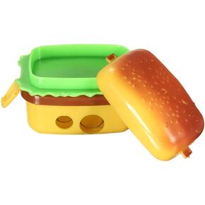 Yellow Hamburger Pencil Sharpener, Dual-Hole Plastic Portable Cute Pencil Sharper with Container and Eraser for Kids Adults Teacher Artist Travel School Office Home Art Room, 1 Pack Pencil Sharpeners