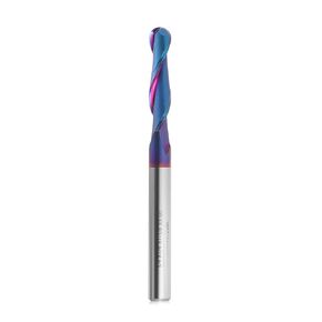CNC Router Bits 1/4 inch Shank,3 Inch OVL Carbide Extra Long Ball Nose End Mill with Nano Blue Coating for Wood 2D/3D Carving Engraving,2 Flute Up Cut Spiral Milling Tool