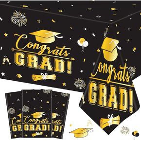3 Pcs Graduation Tablecloth - Congrats Grad Table Cloth for Class of 2024, Disposable Plastic Rectangle Grad Table Cover for Graduation Party Decorations 2024 and Party Supplies, 54 x 108 Inch (Blue)