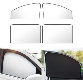 4 PCS Car Side Window Sun Shade, 24.40In x 18.89In x 12.99In Front Window Sun Protection, 31.49In x 18.89In Rear Window Heat Insulation, Universal Foldable Breathable Gauze (Black)