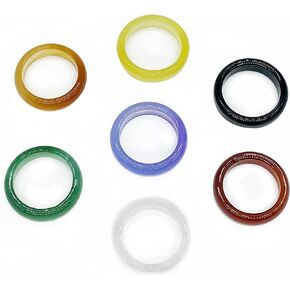 HUJUON 7Pcs Colorful Carnelian Band Ring Sets,Natural Agate Stone Knuckle Stackable Finger Ring,Gemstone Jade Midi Joint Rings for Women Men Couple