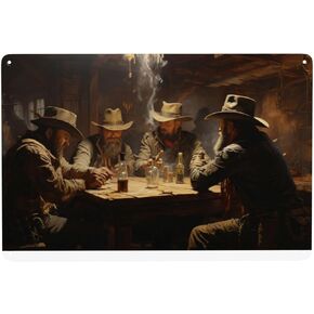 Wild West Card Game Tin Sign Vintage Western Saloon Decor,Retro Metal Wall Art,Classic Poker Scene,Antique Tinplate for Bar,Man Cave,IndoorOutdoor,Home Decor,Gift for Western Enthusiasts 12x8inch